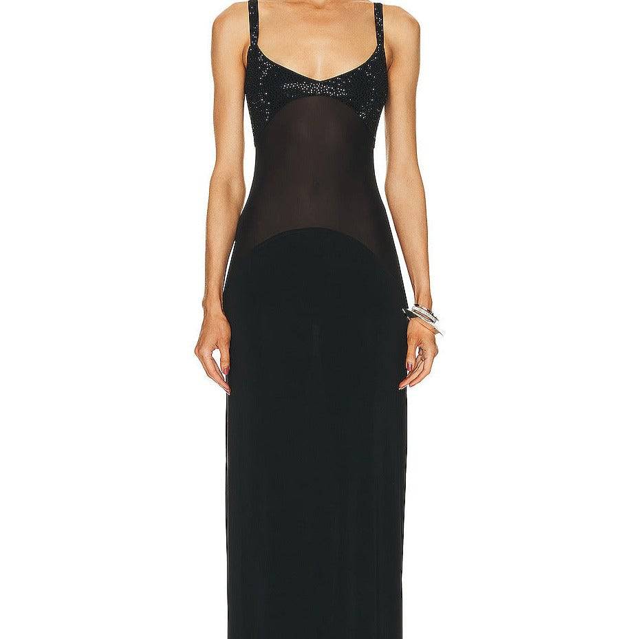 Mistie Black Crystal Embellishment Suspender Maxi Dress - Hot fashionista