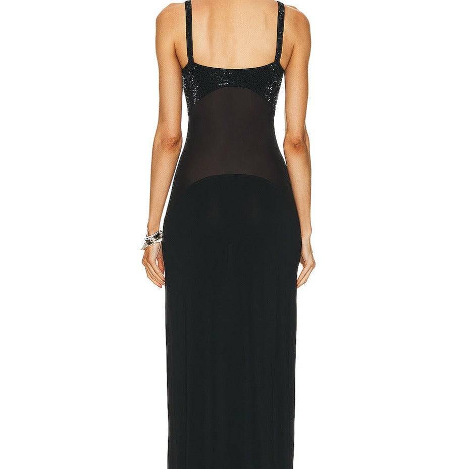 Mistie Black Crystal Embellishment Suspender Maxi Dress - Hot fashionista