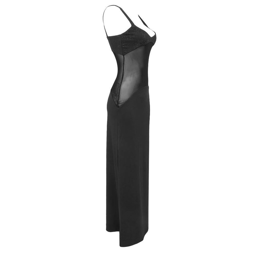 Mistie Black Crystal Embellishment Suspender Maxi Dress - Hot fashionista