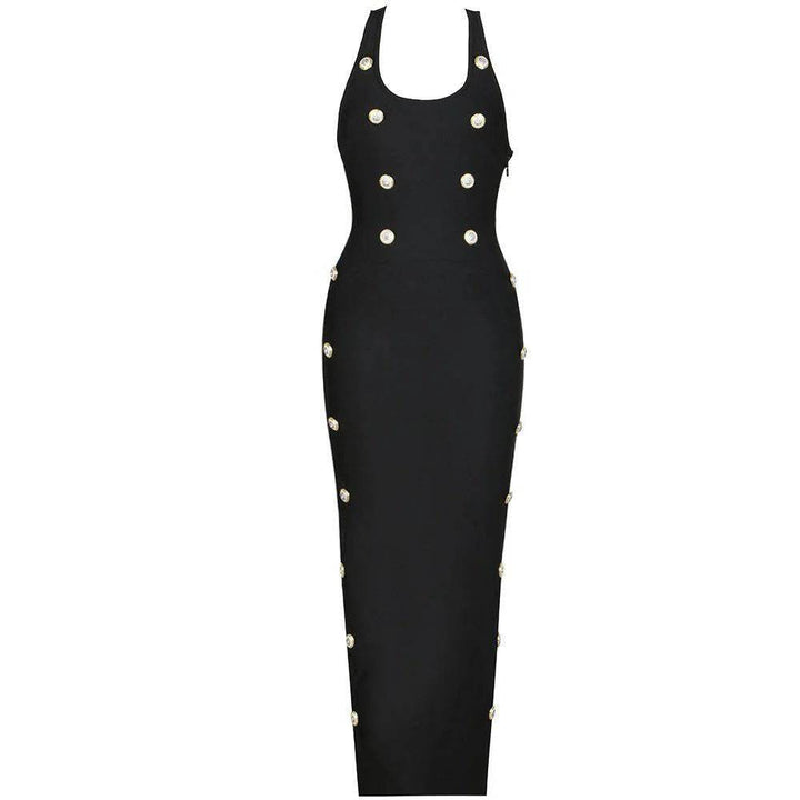 Nellie Sleeveless Strappy Button Embellishment Maxi Dress - Hot fashionista