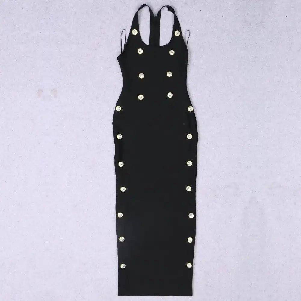 Nellie Sleeveless Strappy Button Embellishment Maxi Dress - Hot fashionista