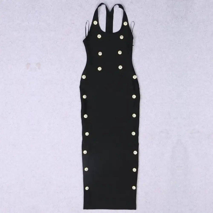 Nellie Sleeveless Strappy Button Embellishment Maxi Dress - Hot fashionista