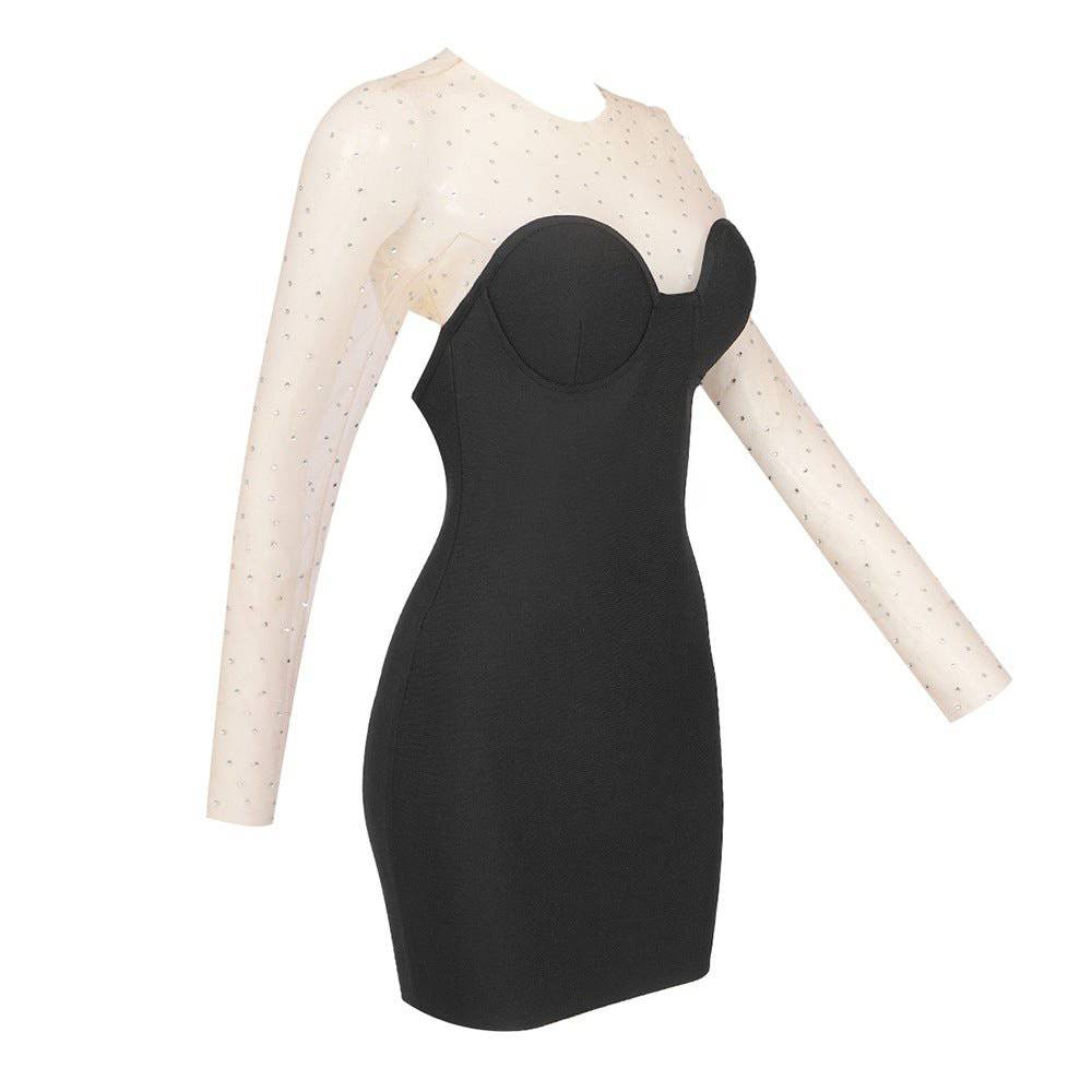 Poppy Long Sleeve Crystal Mesh Mini Dress - Hot fashionista