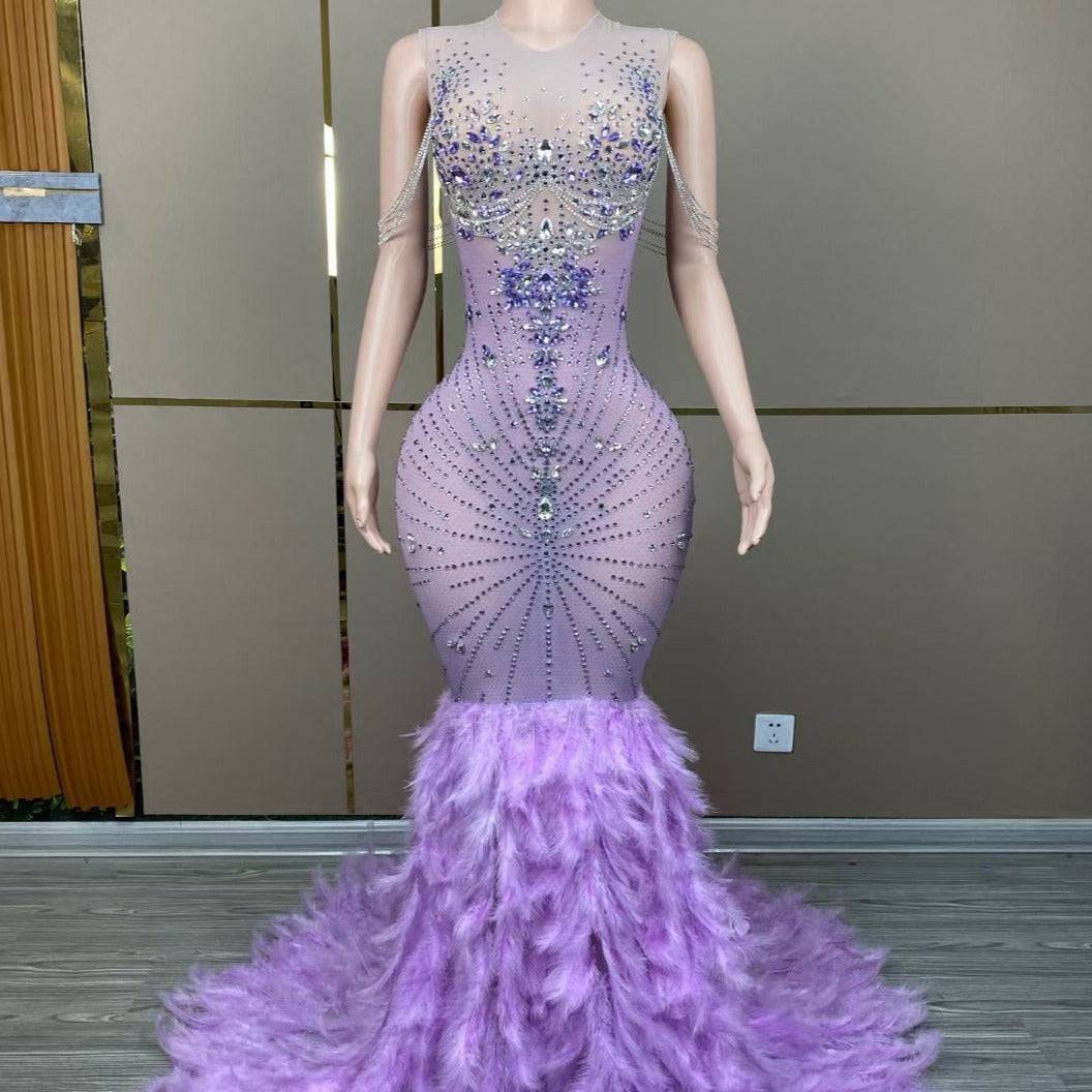 Vestido con plumas y borlas de diamantes de imitación transparentes de Madisen 