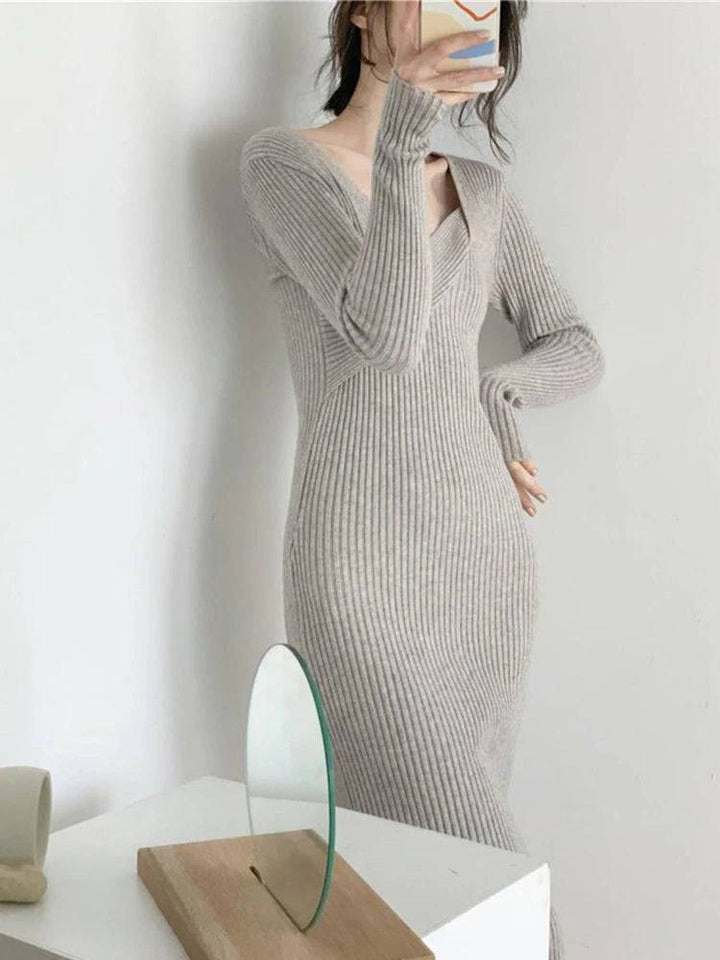 Violeta Plain Long Sleeves Midi Dress - Hot fashionista