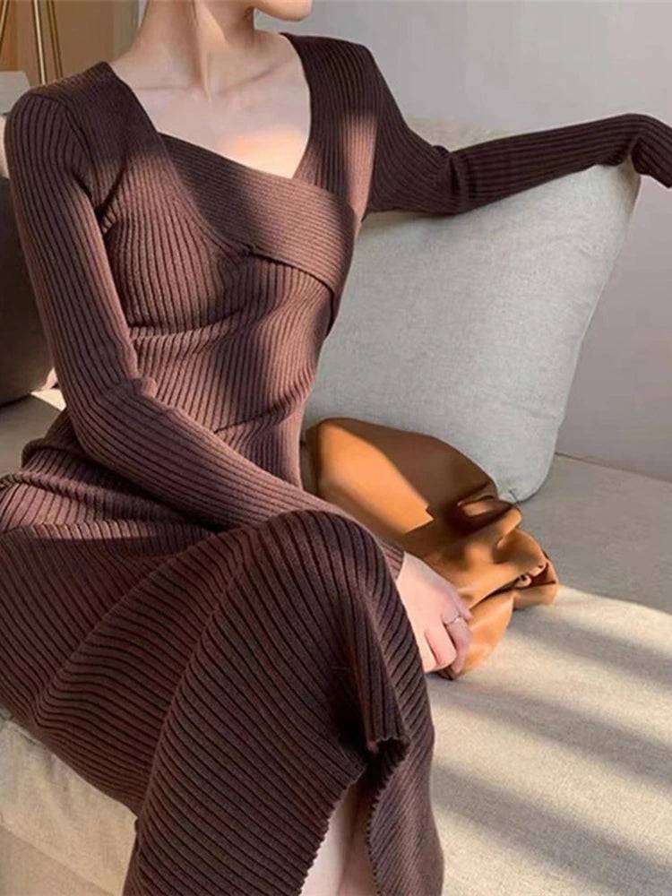 Violeta Plain Long Sleeves Midi Dress - Hot fashionista