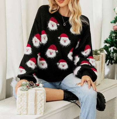 Grace Round Neck Long Sleeve Printed Pullover Sweater