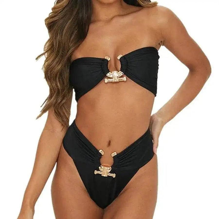 Hadley Bandeau Buckle Accent Bikini Set - Hot fashionista