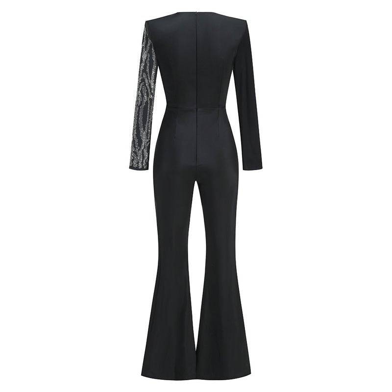 Fannie Long Sleeve Rhinestone Embellished Jumpsuit - Hot fashionista