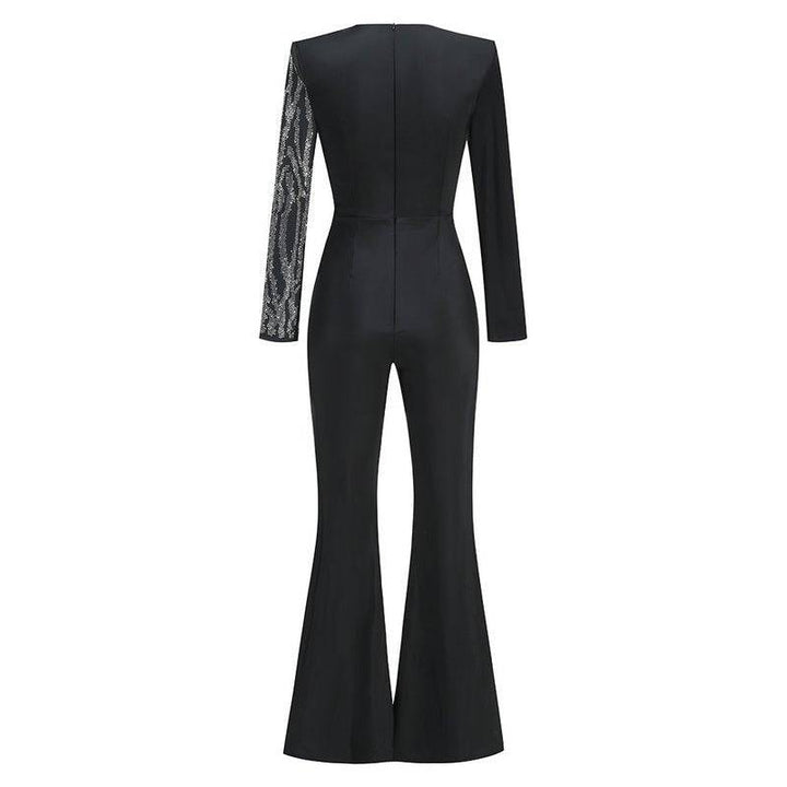 Fannie Long Sleeve Rhinestone Embellished Jumpsuit - Hot fashionista