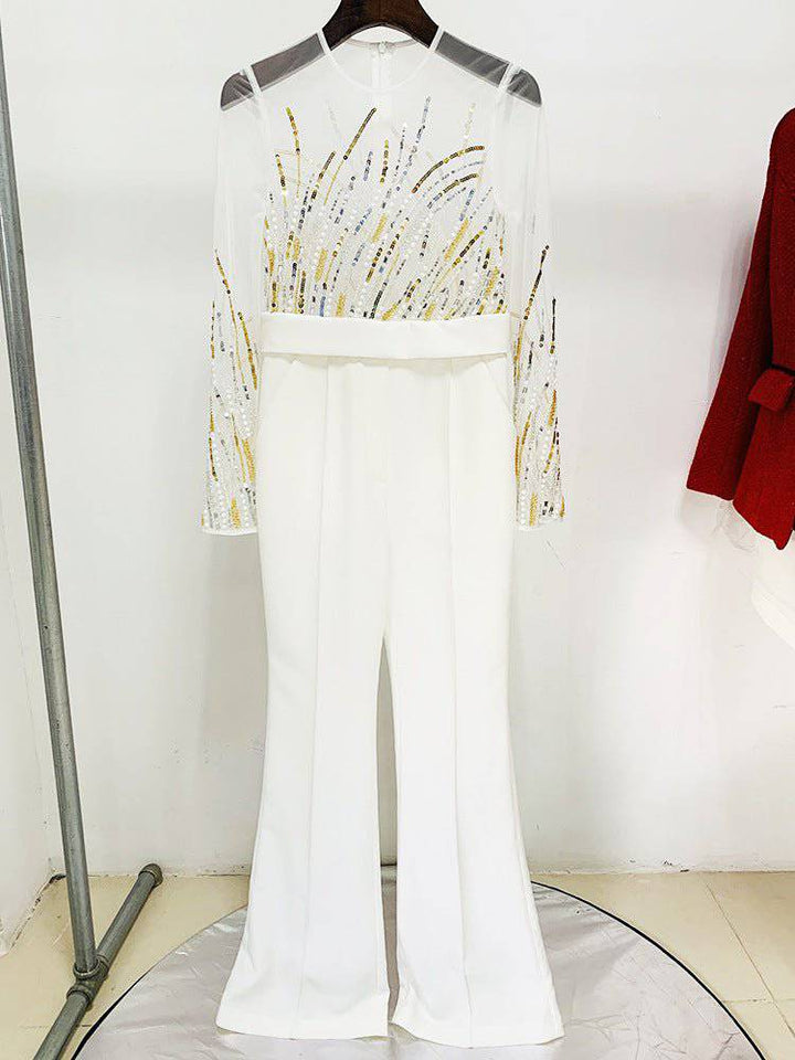 Monica Long Sleeve Bead Embroidered Jumpsuit - Hot fashionista