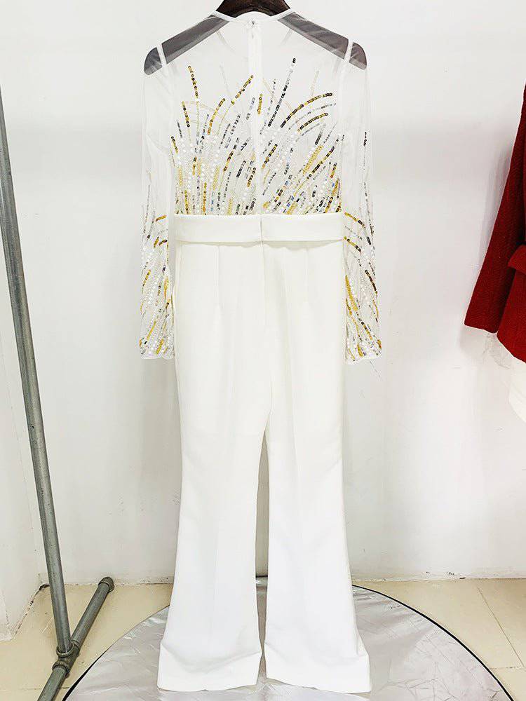 Monica Long Sleeve Bead Embroidered Jumpsuit - Hot fashionista