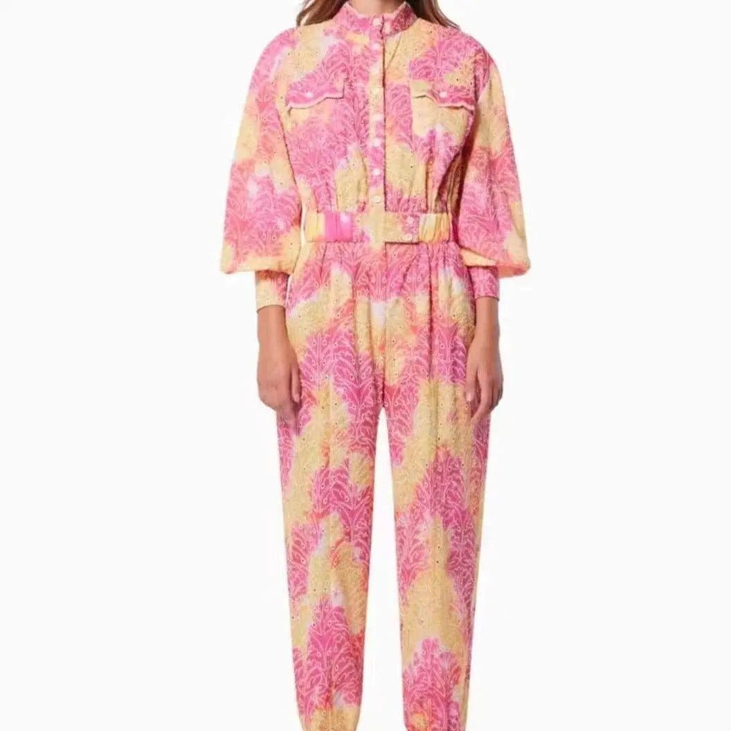 Sienna Puff Sleeve High Neck Top Printed Jumpsuit - Hot fashionista