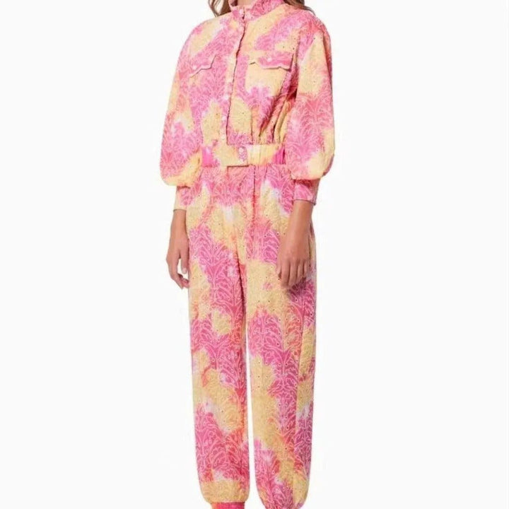 Sienna Puff Sleeve High Neck Top Printed Jumpsuit - Hot fashionista