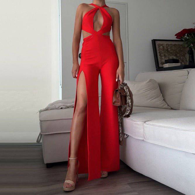 Lucille Halter Neck Cut Out Detail Jumpsuit - Hot fashionista