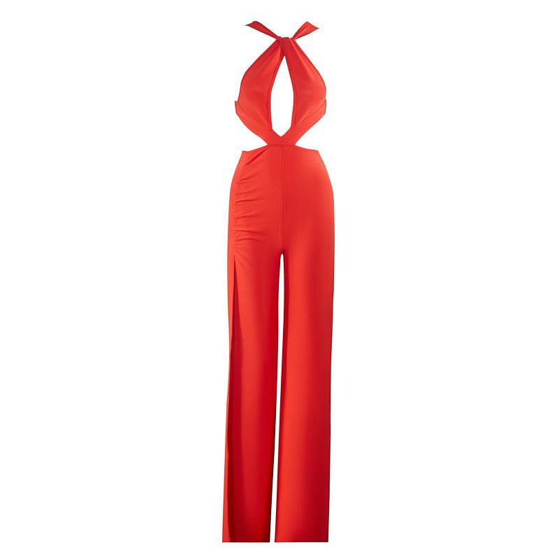 Lucille Halter Neck Cut Out Detail Jumpsuit - Hot fashionista