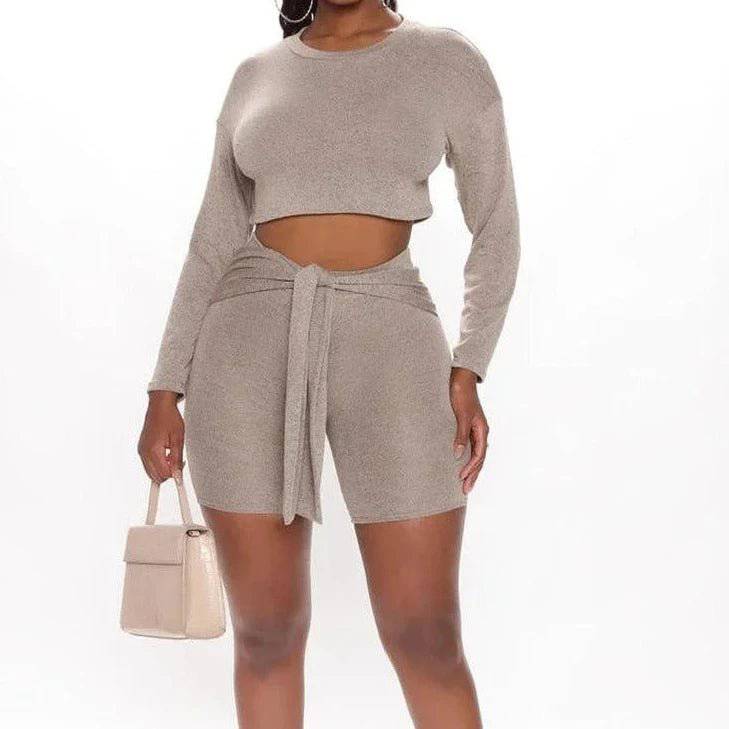 Maude Longe Sleeve Crop Top & High Waist Cycling Shorts Set - Hot fashionista