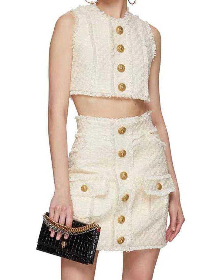 Lizette Sleeveless Tweed Crop Top & Tweed Pencil Skirt Set - Hot fashionista