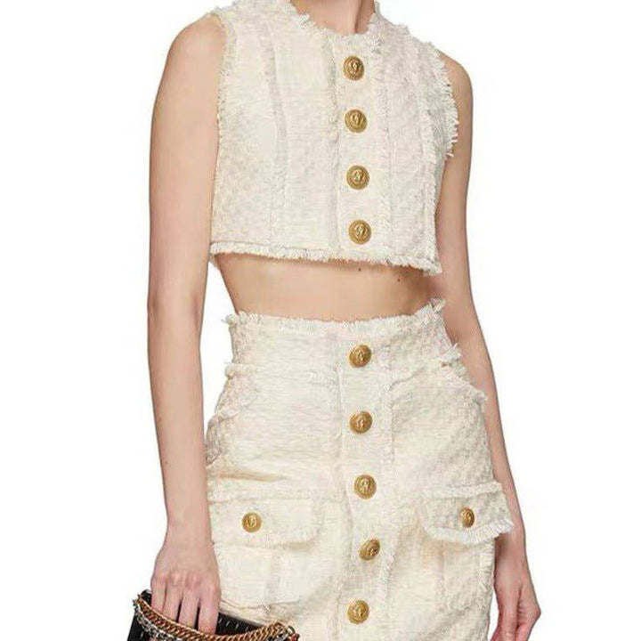 Lizette Sleeveless Tweed Crop Top & Tweed Pencil Skirt Set - Hot fashionista