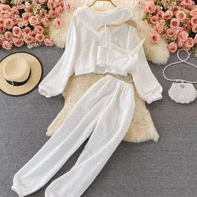 Conjunto de top corto Savanna con suéter con capucha de canalé y pantalones de cintura alta