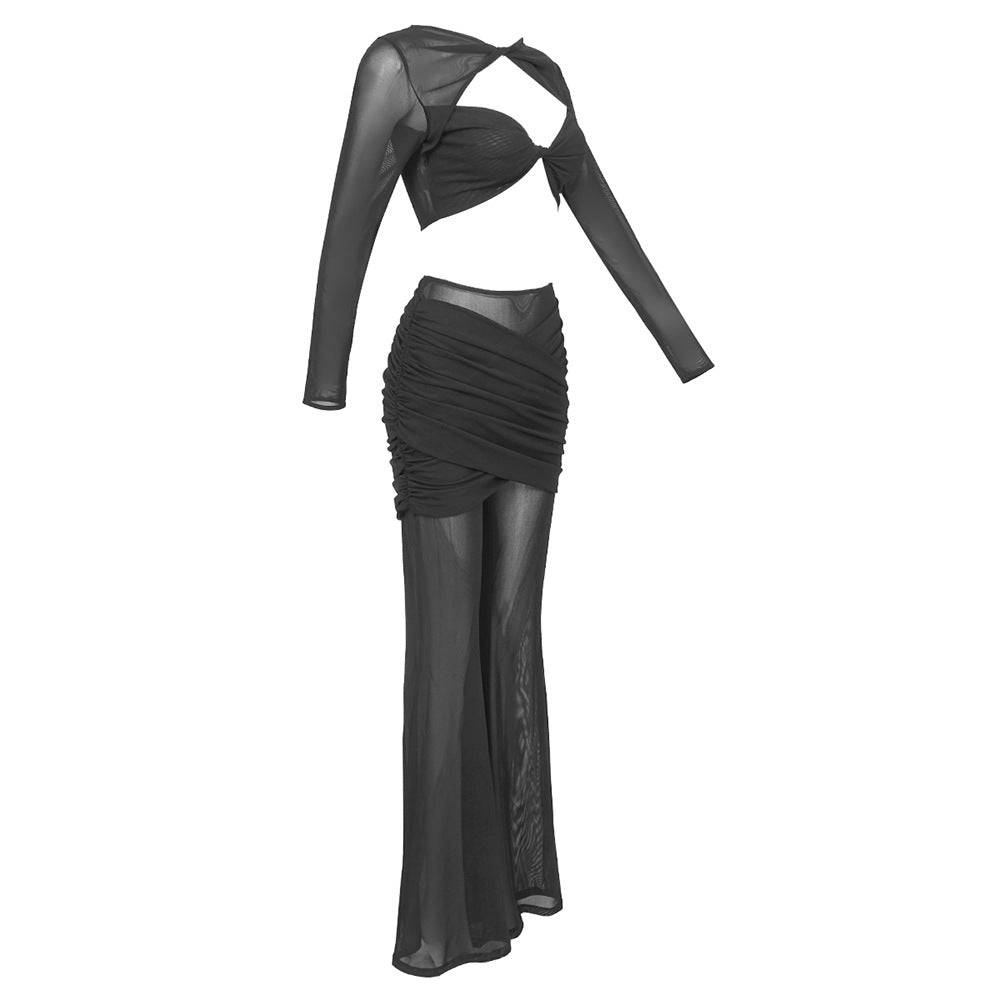 Norma Long Sleeve Bustier Mesh Top & Draped Mesh Pants Set - Hot fashionista