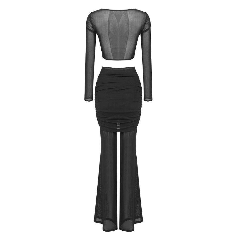 Norma Long Sleeve Bustier Mesh Top & Draped Mesh Pants Set - Hot fashionista