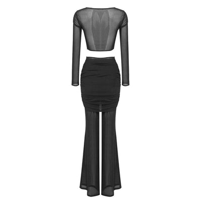 Norma Long Sleeve Bustier Mesh Top & Draped Mesh Pants Set