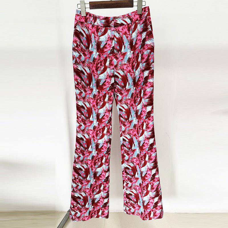 Ellen Long Sleeve Feather Print Top & Flared Feather Print Pants Set - Hot fashionista