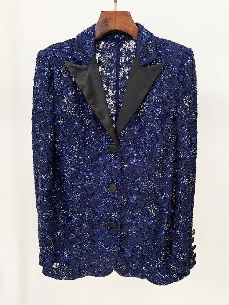 Ensemble blazer à lacets et pantalon évasé à sequins Lana