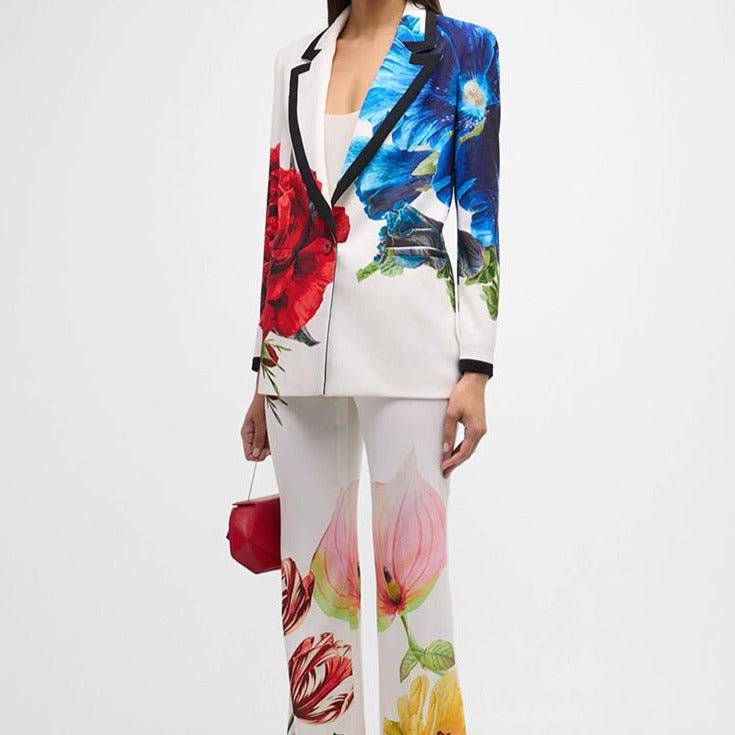 Laura Long Sleeve Floral Jacket & Flared Floral Pants Set - Hot fashionista