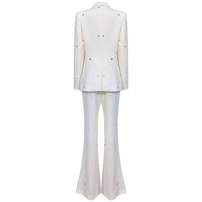 Chancy Solid Eyelet Blazer Top & Pants Set