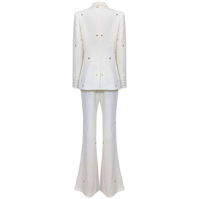 Chancy Solid Eyelet Blazer Top & Pants Set