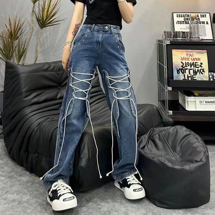 Greta High Waist Drawstring Front Denim Jeans - Hot fashionista