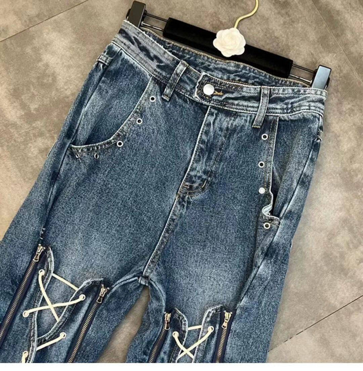 Greta High Waist Drawstring Front Denim Jeans - Hot fashionista