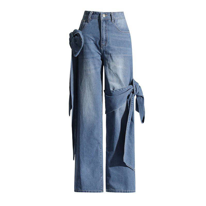 Mackenzie High Waist Bow Denim Pants - Hot fashionista