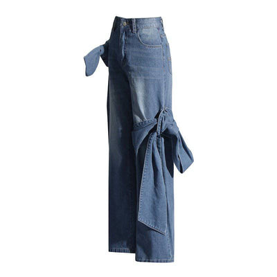 Pantalon en denim taille haute avec nœud Mackenzie