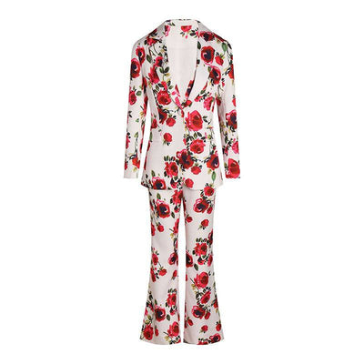 Louiza Long Sleeve Floral Top And Floral Flared Pants Set