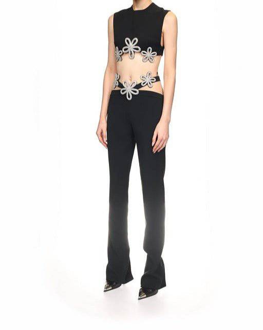 Virginia Sleeveless Crystal Embellished Top & Flared Pants Set - Hot fashionista