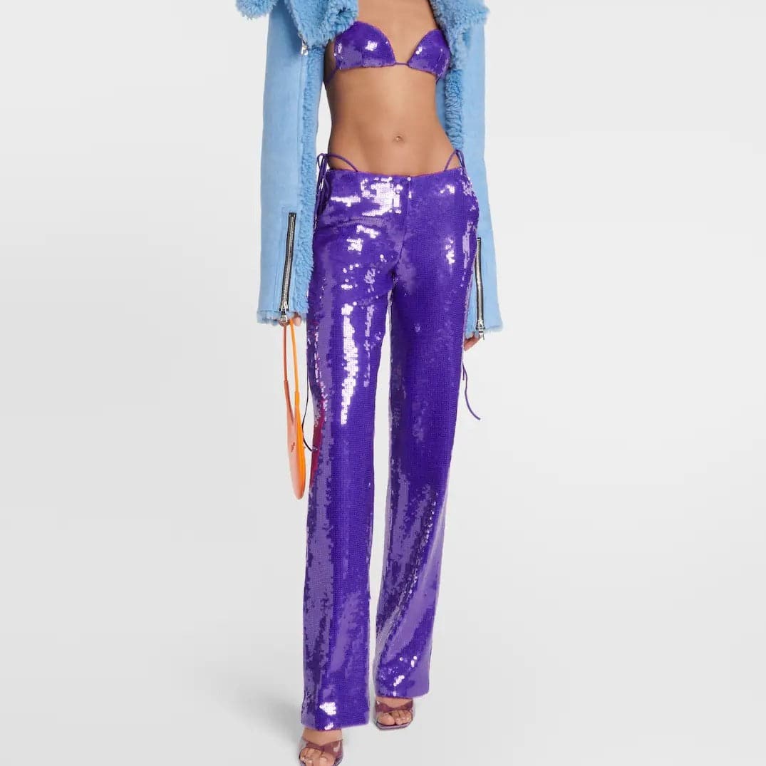 Piera Strapless Feather Crop Top & Sequins Pants Set - Hot fashionista