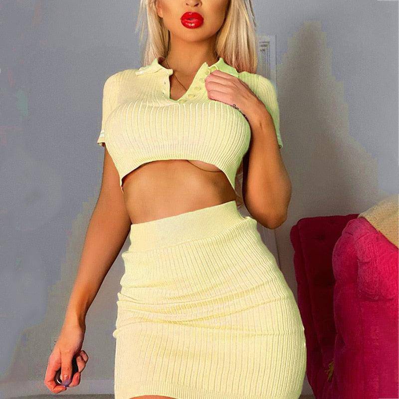 Sadie Collared Crop Top & High Waist Skirt Set - Hot fashionista