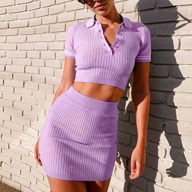 Sadie Collared Crop Top & High Waist Skirt Set - Hot fashionista