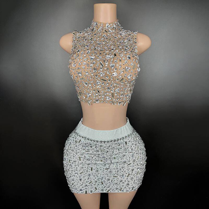 Zadie Sparkly Crystals Top Backless Skirt Set