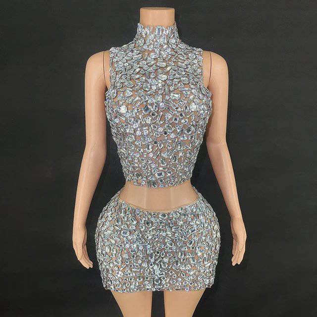 Zadie Sparkly Crystals Top Backless Skirt Set