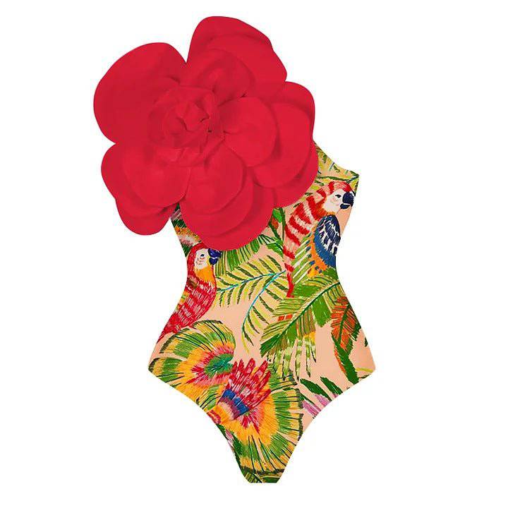 Kitty 3D Flower One Piece Swimsuit & Skirt Set