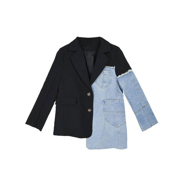 Alessia Irregular Denim Patchwork Blazer - Hot fashionista