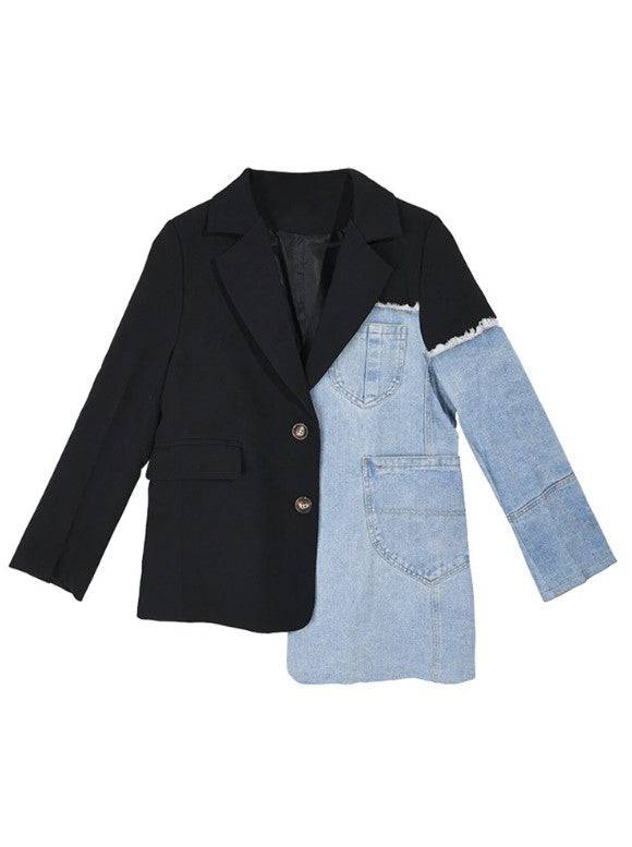 Alessia Irregular Denim Patchwork Blazer - Hot fashionista