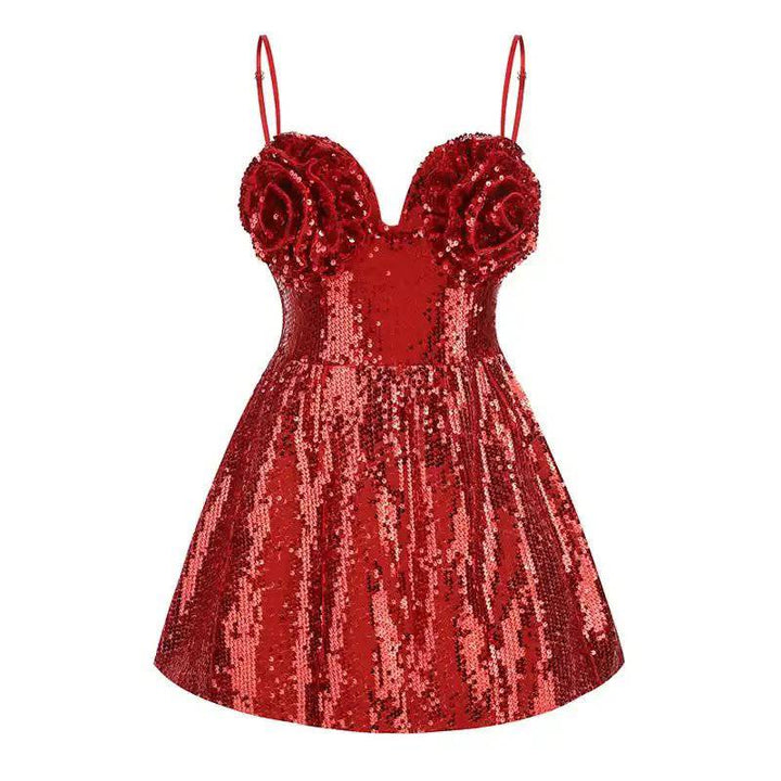 Bernice Dark Red Sequin Corsage Bandaue Mini Dress - Hot fashionista