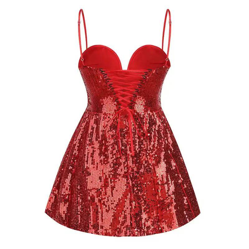 Bernice Dark Red Sequin Corsage Bandaue Mini Dress - Hot fashionista