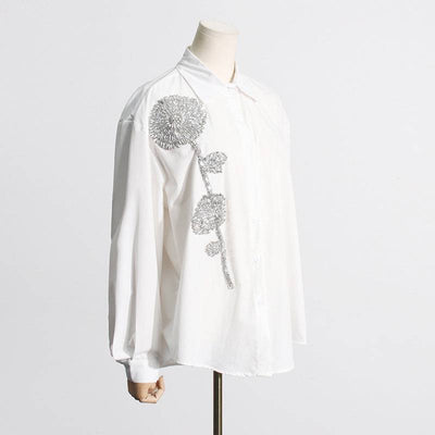 Chemise longue à col montant et fleurs en strass Jewell