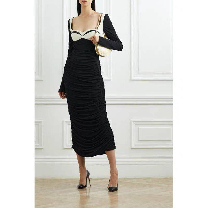 Connie Long Sleeve Square Collar Ruched Hem Knit Maxi Dress - Hot fashionista